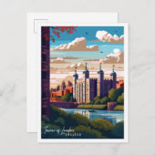 タワーオブロンドンヴィンテージ旅行イラストレーション ポストカード (正面/裏面)