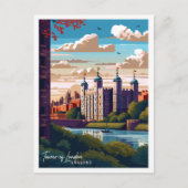 タワーオブロンドンヴィンテージ旅行イラストレーション ポストカード (正面)