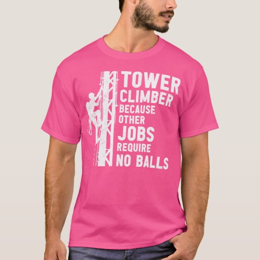 タワークライマー技術者の男性と女性のタワー登り Tシャツ (正面)