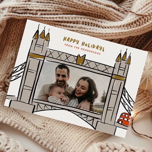 タワーブリッジロンドンダブルデッカークリスマスフォト シーズンカード