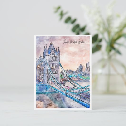 タワーブリッジロンドンヴィンテージ旅行水の色 ポストカード (スタンド正面)