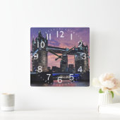 タワーブリッジ(UK)サンセット スクエア壁時計 (ホーム)