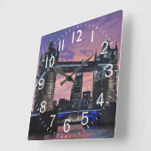 タワーブリッジ(UK)サンセット スクエア壁時計 (傾斜)