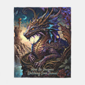 タワー付きゴールデンドラゴンの名前を追加 フリースブランケット (正面)