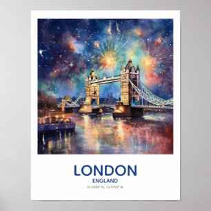 タワー橋の上に花火 – ロンドン,イギリス ポスター