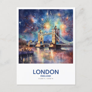 タワー橋の上に花火 – ロンドン，イギリス ポストカード