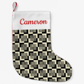 タンあなたの一流の|レトロの黒及びパターンを加えて下さい スモールクリスマスストッキング (正面)