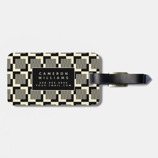 タンあなたの一流の|レトロの黒及びパターンを加えて下さい ラゲッジタグ (裏面横)
