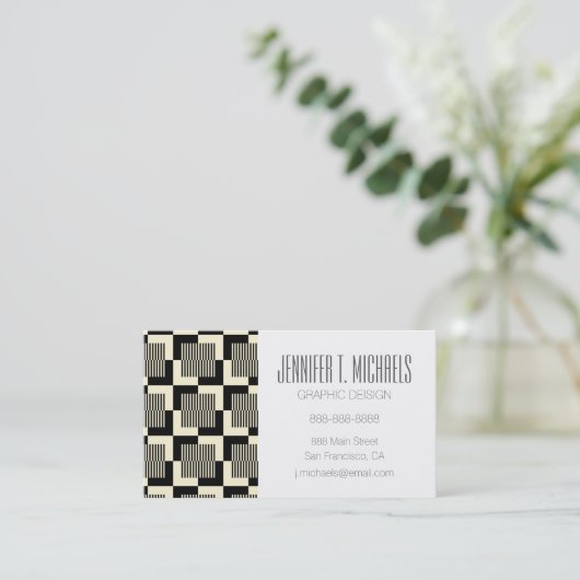 タンあなたの一流の|レトロの黒及びパターンを加えて下さい 名刺 (スタンド正面)