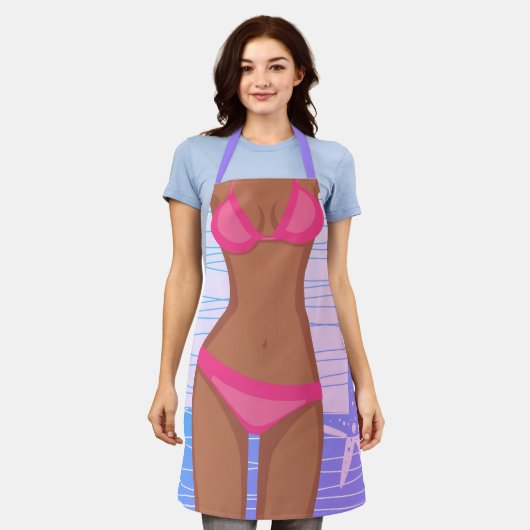 タンおもしろいピンクビキニGIrl エプロン (着用した状態)