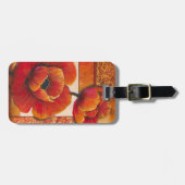 タンおよびオレンジ背景のケシの花 ラゲッジタグ (正面横)