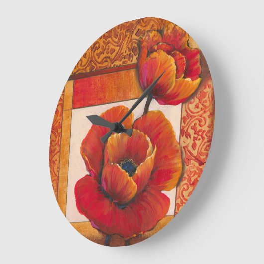 タンおよびオレンジ背景のケシの花 ラージ壁時計 (傾斜)