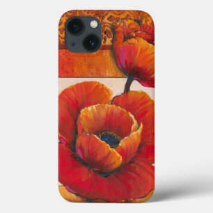 タンおよびオレンジ背景のケシの花 iPhone 13ケース