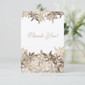 タンおよびブラウンの様式化された花の葉は感謝していしています サンキューカード (スタンド正面)