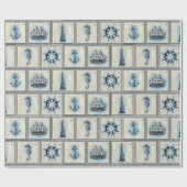 タンおよび青く航海のなタツノオトシゴおよび灯台 ラッピングペーパー (フラット)