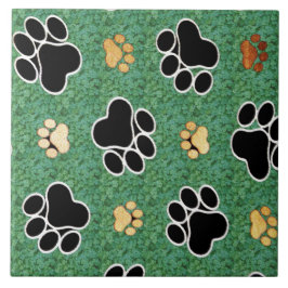 タンおよび黒い足は芝生で印刷します タイル