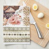 タンかわいらし金ゴールドブラウンチキンヘンスラブ模様 キッチンタオル (四つ折り)