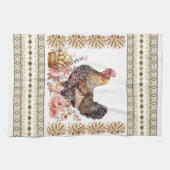 タンかわいらし金ゴールドブラウンチキンヘンスラブ模様 キッチンタオル (横)