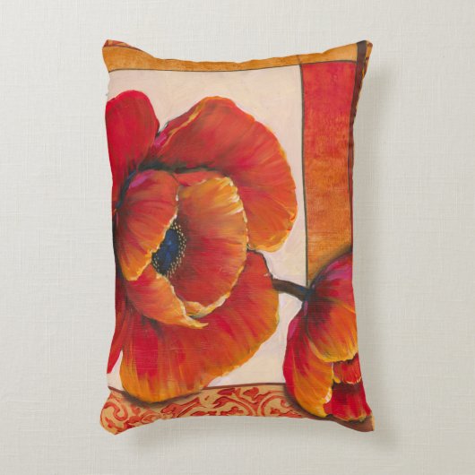 タンとオレンジの背景にポピーの花 アクセントクッション (正面(垂直))