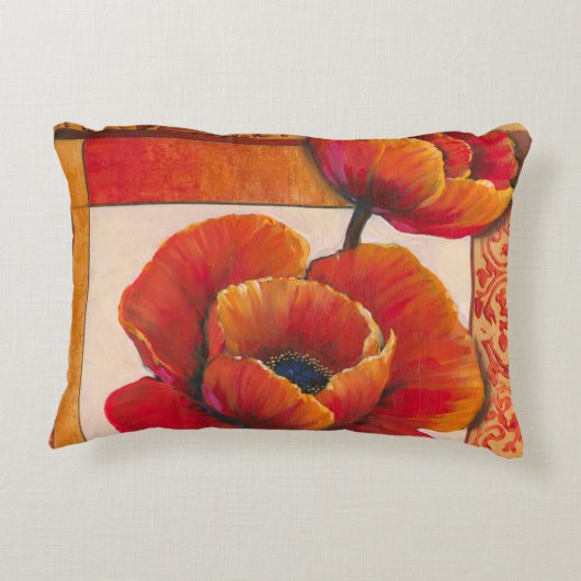 タンとオレンジの背景にポピーの花 アクセントクッション (裏面)