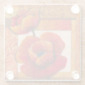 タンとオレンジの背景にポピーの花 ガラスコースター (裏面)