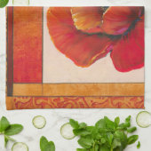 タンとオレンジの背景にポピーの花 キッチンタオル (折り畳み)