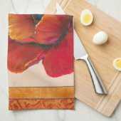タンとオレンジの背景にポピーの花 キッチンタオル (四つ折り)