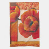 タンとオレンジの背景にポピーの花 キッチンタオル (縦)