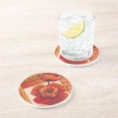 タンとオレンジの背景にポピーの花 コースター (側面)