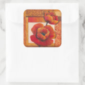 タンとオレンジの背景にポピーの花 スクエアシール (バッグ)