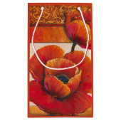 タンとオレンジの背景にポピーの花 スモールペーパーバッグ (裏面)