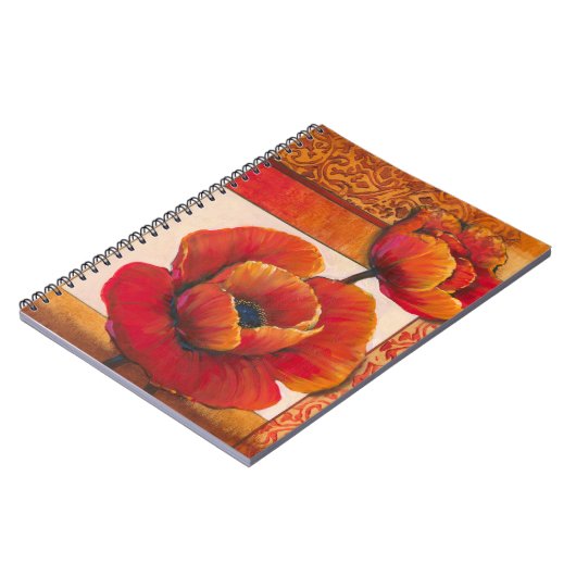 タンとオレンジの背景にポピーの花 ノートブック (左側)