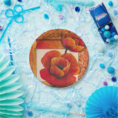 タンとオレンジの背景にポピーの花 ペーパープレート (パーティー)