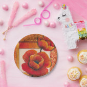 タンとオレンジの背景にポピーの花 ペーパープレート (パーティー)