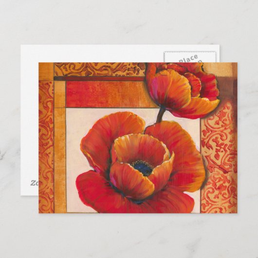 タンとオレンジの背景にポピーの花 ポストカード (正面/裏面)
