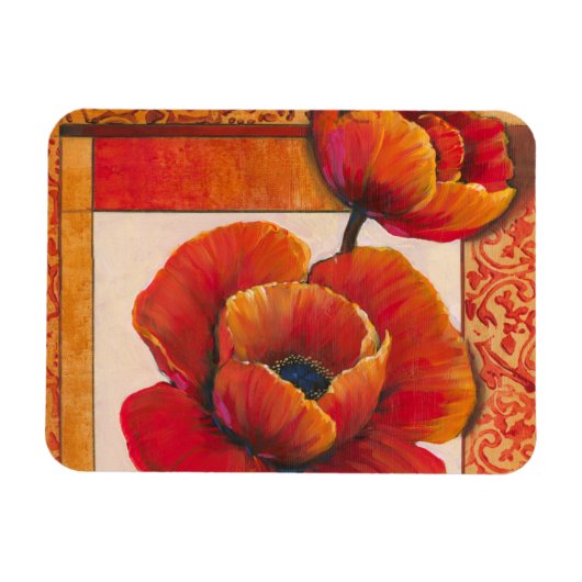 タンとオレンジの背景にポピーの花 マグネット (横)
