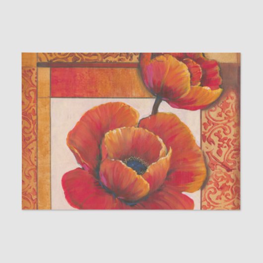 タンとオレンジの背景にポピーの花 薄葉紙 (正面)