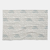 タンとティール(緑がかった色)コムギ柄ティータオル キッチンタオル (横)