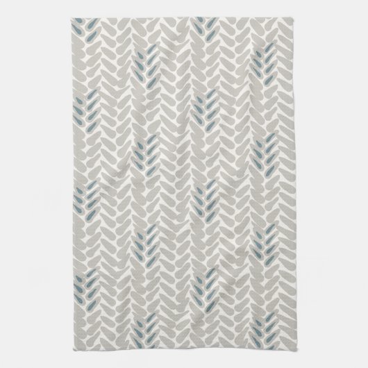 タンとティール(緑がかった色)コムギ柄ティータオル キッチンタオル (縦)