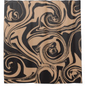 タンとブラックのレトロでスピル、大理石の旋回 シャワーカーテン (正面)