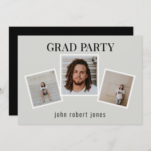 タンとブラックの卒業パーティーのコラージュ写真 招待状 (正面/裏面)