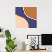 タンとブルーのミニマルなスワール シェイプとエッジ ポスター (ホームオフィス)