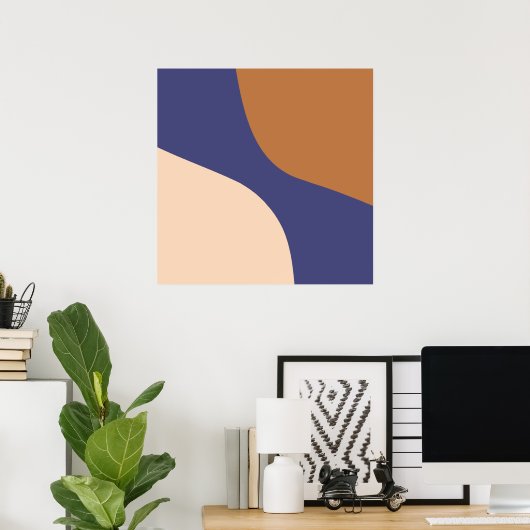 タンとブルーのミニマルな渦巻き模様 ポスター (ホームオフィス)