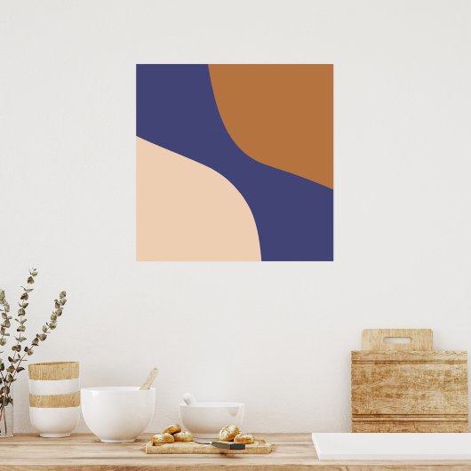 タンとブルーのミニマルな渦巻き模様 ポスター (キッチン)