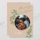 タンとベージュホリーサークルクリスマスカード シーズンカード (正面/裏面)
