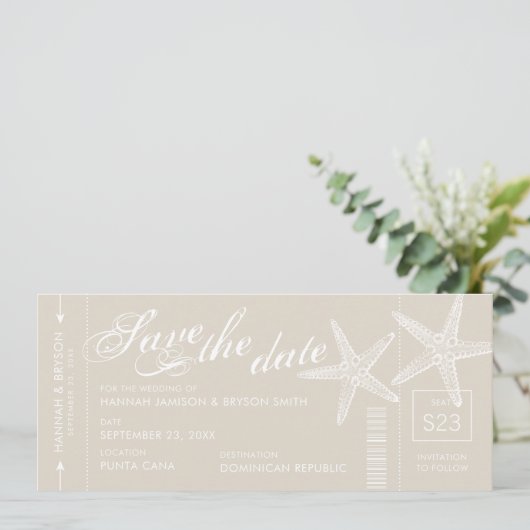 タンとホワイトのヒトデ ボーディングパス チケット セーブザデート (スタンド正面)