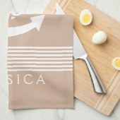 タンと白のストライプいかり キッチンタオル (四つ折り)