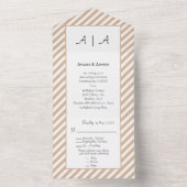 タンと白ストライプのが1つの結婚式の招待 オールインワン招待状 (内側)