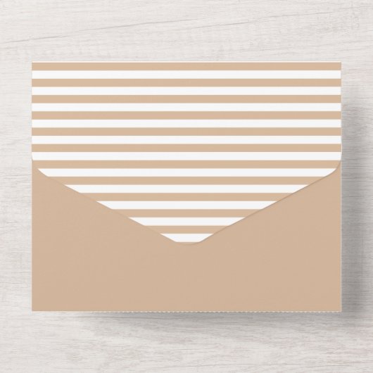 タンと白ストライプのが1つの結婚式の招待 オールインワン招待状 (裏面)