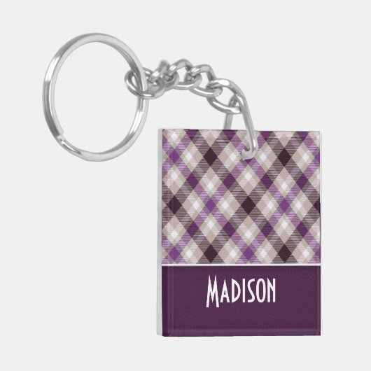 タンと紫のプレイド キーホルダー (正面左)